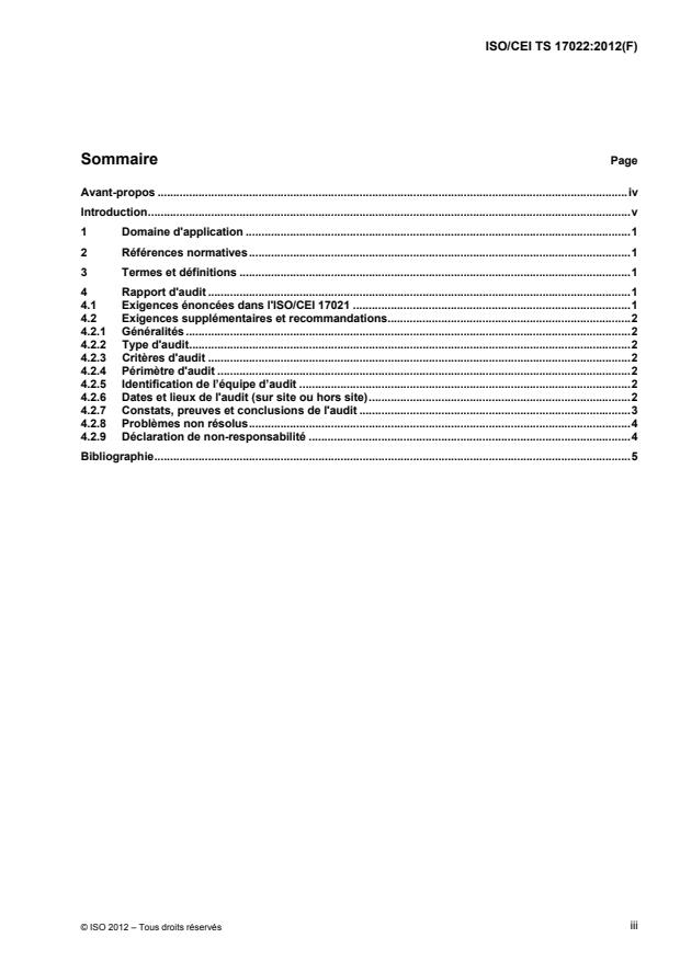 ISO/IEC TS 17022:2012 - Évaluation de la conformité -- Exigences et recommandations pour le contenu d'un rapport d'audit tierce partie de systemes de management