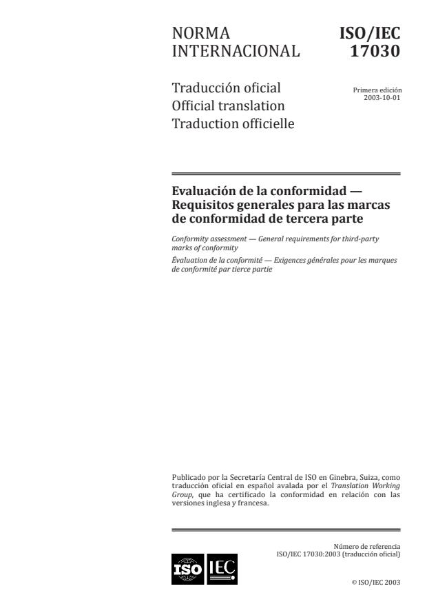 ISO/IEC 17030:2003 - Conformity assessment -- General requirements for third-party marks of conformity
