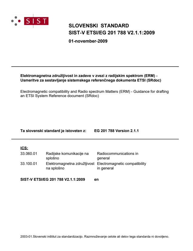 V ETSI/EG 201 788 V2.1.1:2009