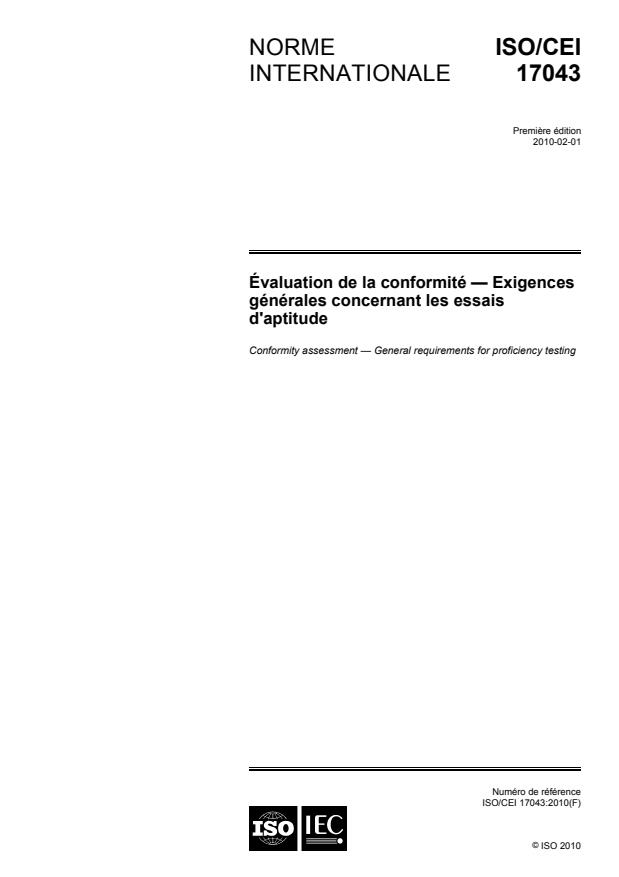 ISO/IEC 17043:2010 - Évaluation de la conformité -- Exigences générales concernant les essais d'aptitude
