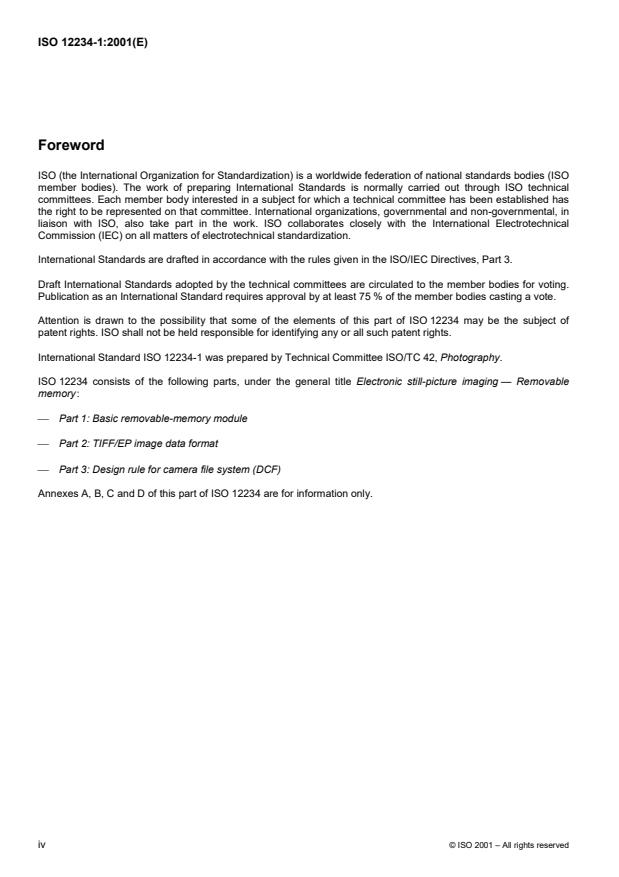 ISO 12234-1:2001 ISO 12234-1:2001 - Electronic still-picture imaging - Removable memory - Page 4 preview