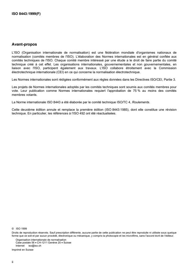ISO 8443:1999 ISO 8443:1999 - Roulements -- Roulements a billes avec bague extérieure a collet -- Dimensions de collet - Page 2 preview