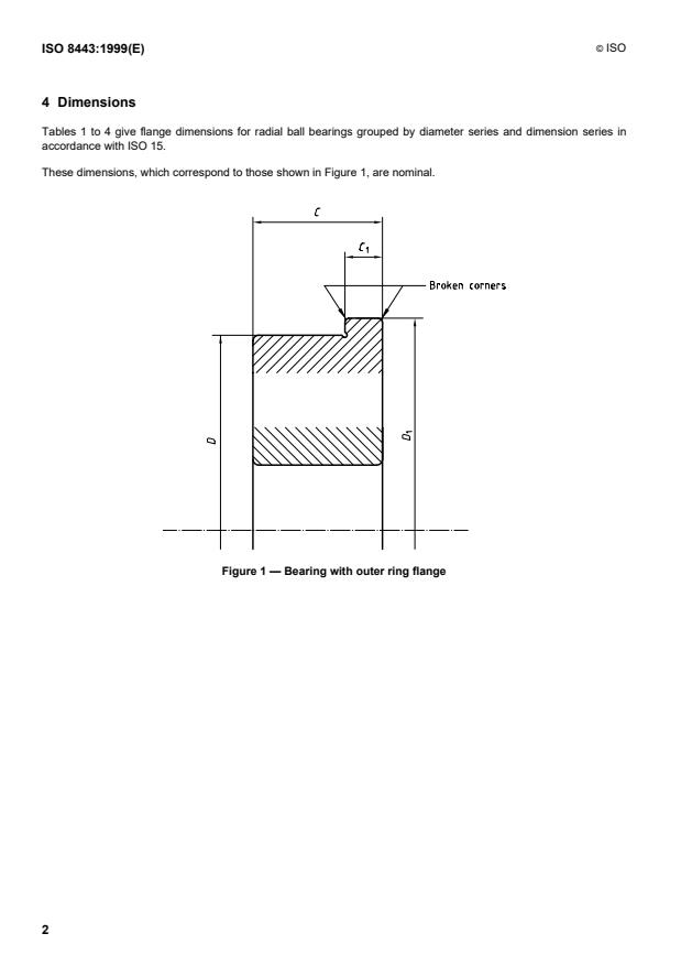 ISO 8443:1999 ISO 8443:1999 - Rolling bearings -- Radial ball bearings with flanged outer ring -- Flange dimensions - Page 4 preview