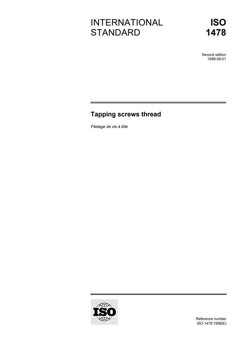 ISO 1478:1999 - Tapping screws thread
Released:11/4/1999