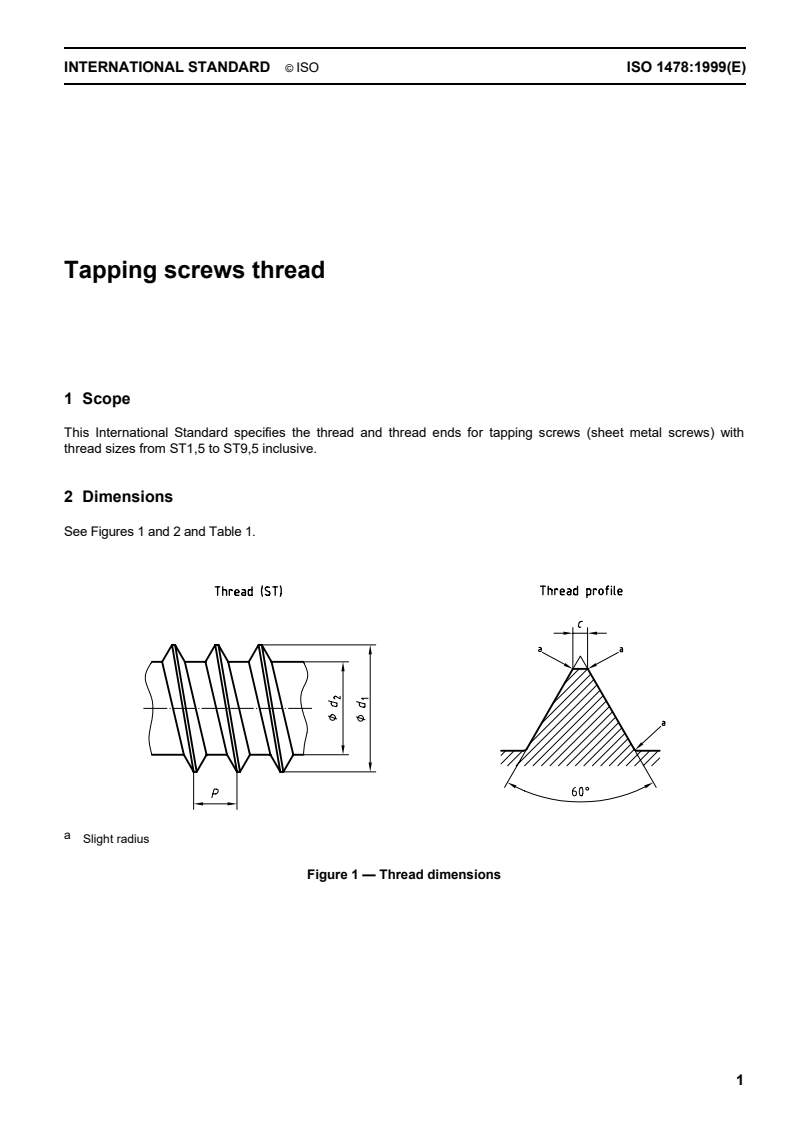 ISO 1478:1999 - Tapping screws thread
Released:11/4/1999