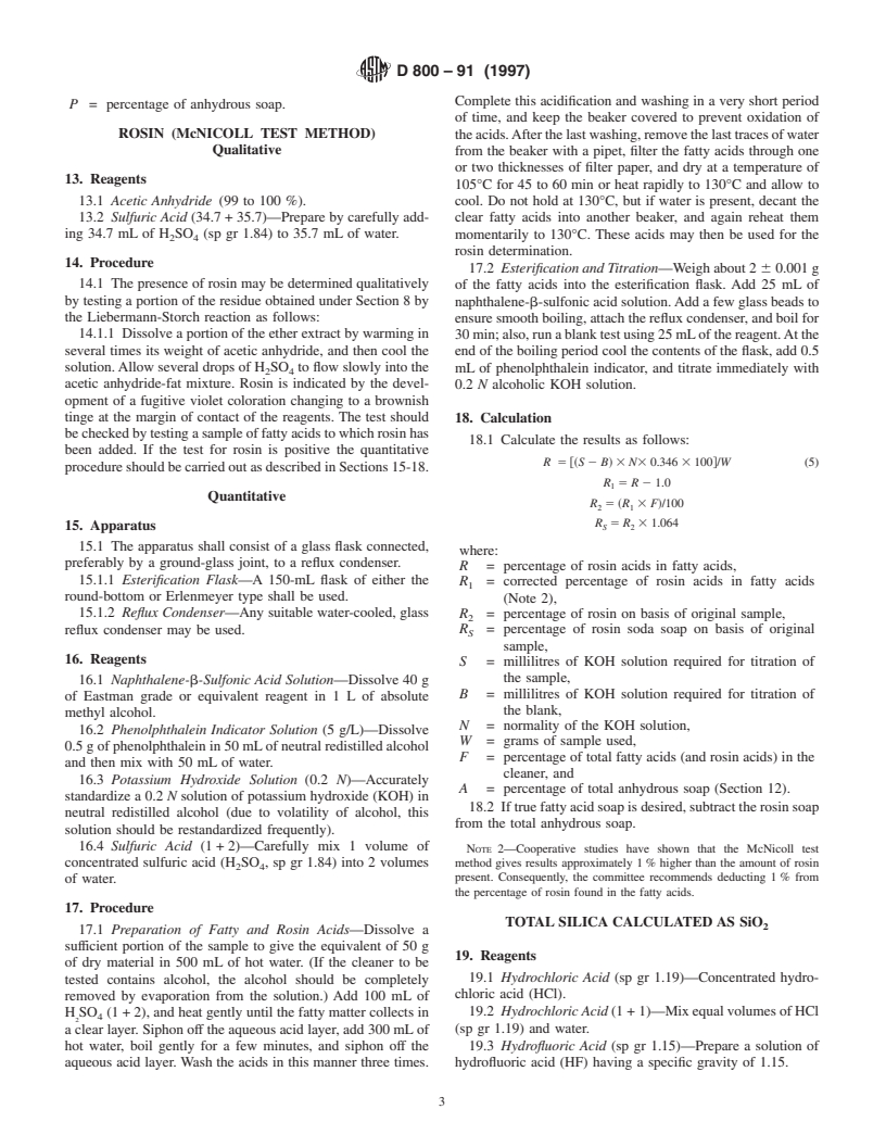 ASTM D800-91(1997) - Standard Test Methods of Chemical Analysis of Industrial Metal Cleaning Compositions