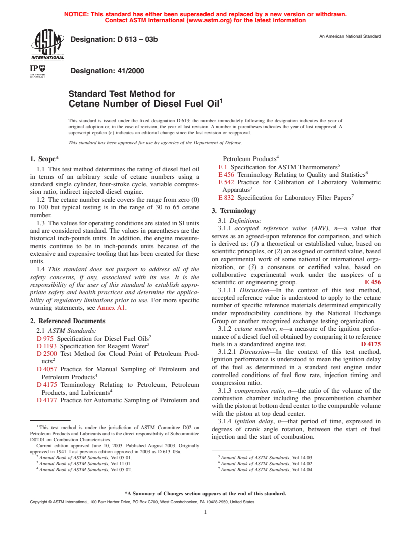 ASTM D613-03b - Standard Test Method for Cetane Number of Diesel Fuel Oil