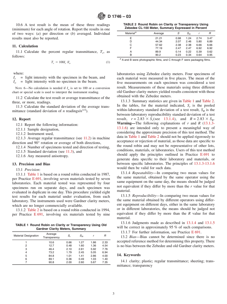 ASTM D1746-03 - Standard Test Method for Transparency of Plastic Sheeting