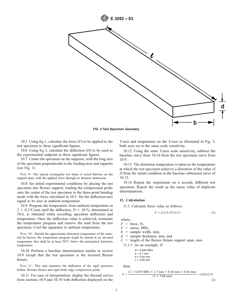 ASTM E2092-03 - Standard Test Method for Distortion Temperature in Three-Point Bending by Thermomechanical Analysis