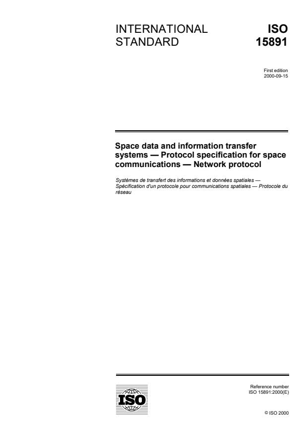 ISO 15891:2000 - Space data and information transfer systems -- Protocol specification for space communications -- Network protocol