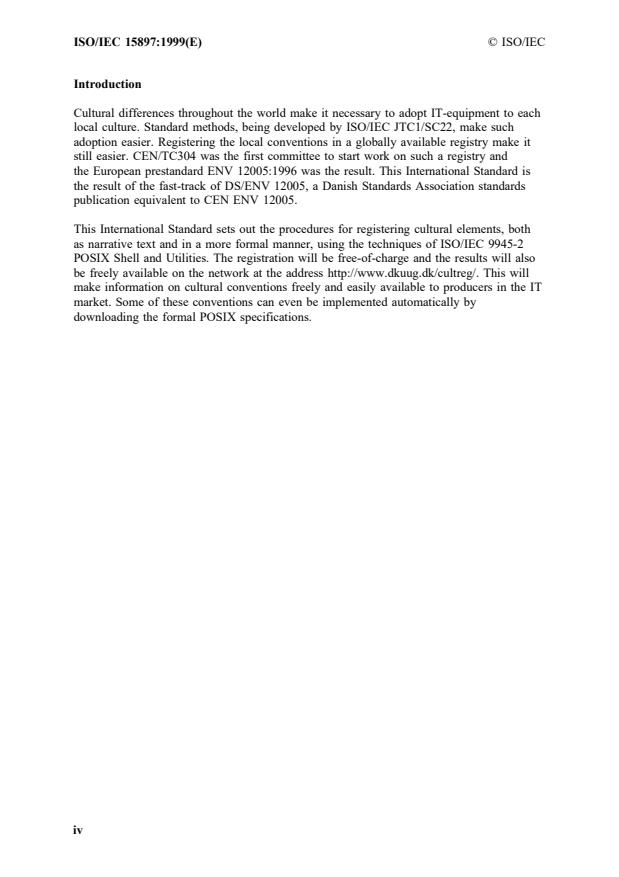 ISO/IEC 15897:1999 ISO/IEC 15897:1999 - Information technology -- Procedures for registration of cultural elements - Page 4 preview