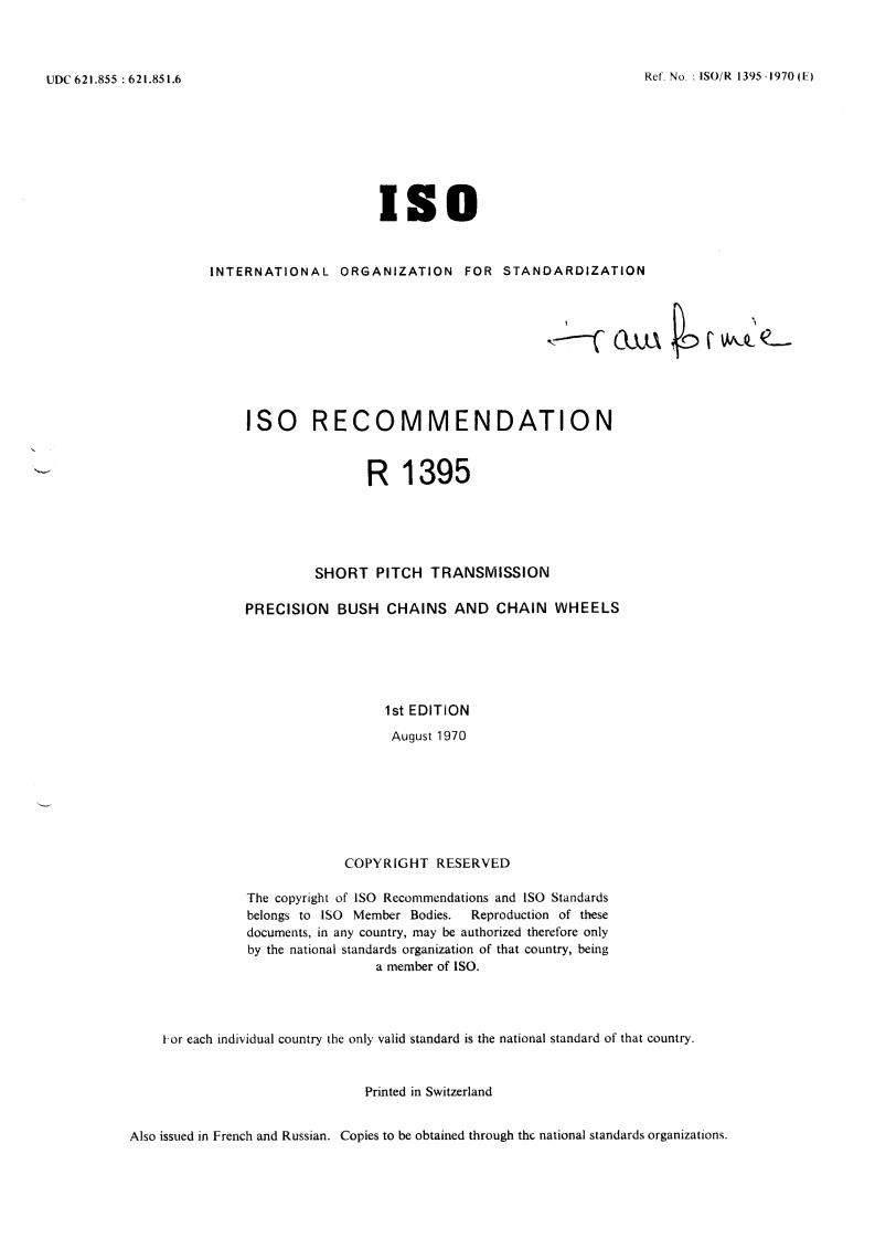 1395 R/rw ISO/R 1395:1970 - Title missing - Legacy paper document