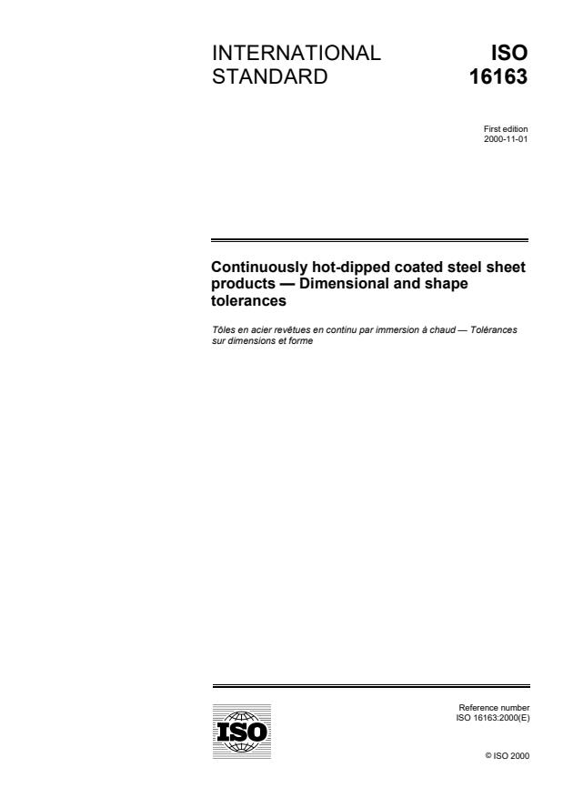 ISO 16163:2000 - Continuously hot-dipped coated steel sheet products -- Dimensional and shape tolerances