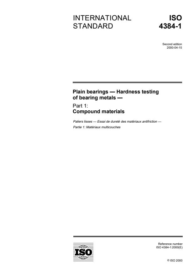 ISO 4384-1:2000 - Plain bearings -- Hardness testing of bearing metals