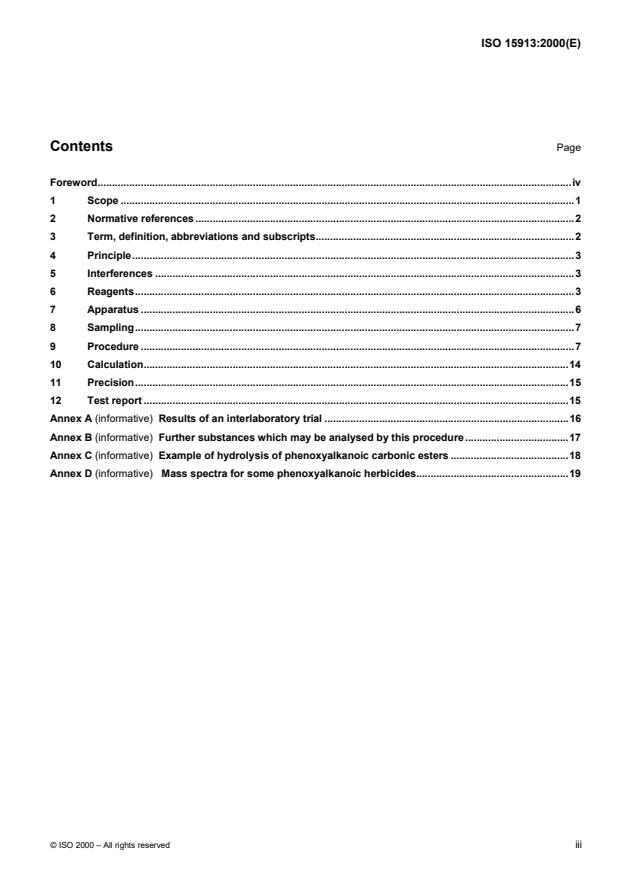 ISO 15913:2000 - Water quality -- Determination of selected phenoxyalkanoic herbicides, including bentazones and hydroxybenzonitriles by gas chromatography and mass spectrometry after solid phase extraction and derivatization