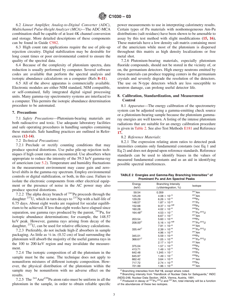 ASTM C1030-03 - Standard Test Method for Determination of Plutonium Isotopic Composition by Gamma-Ray Spectrometry