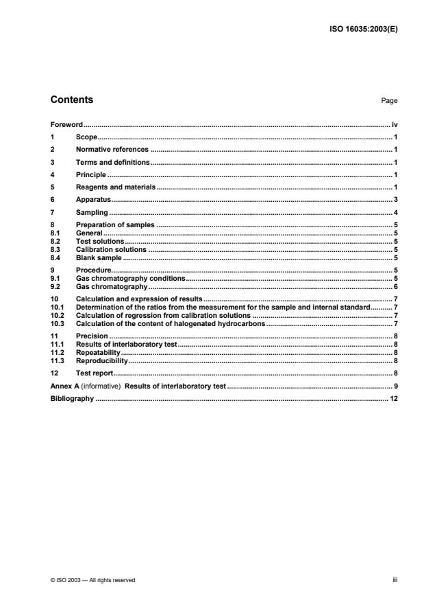 ISO 16035:2003 - Animal and vegetable fats and oils -- Determination of low-boiling halogenated hydrocarbons in edible oils