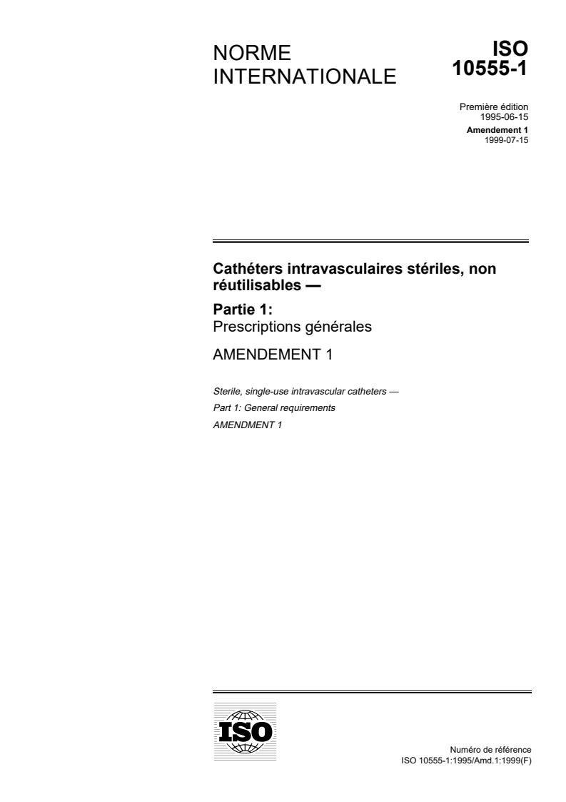 ISO 10555-1:1995/Amd 1:1999 - Sterile, single-use intravascular catheters — Part 1: General requirements — Amendment 1
Released:7/22/1999