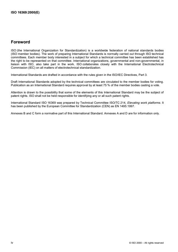 ISO 16369:2000 ISO 16369:2000 - Elevating work platforms -- Mast-climbing work platforms - Page 4 preview