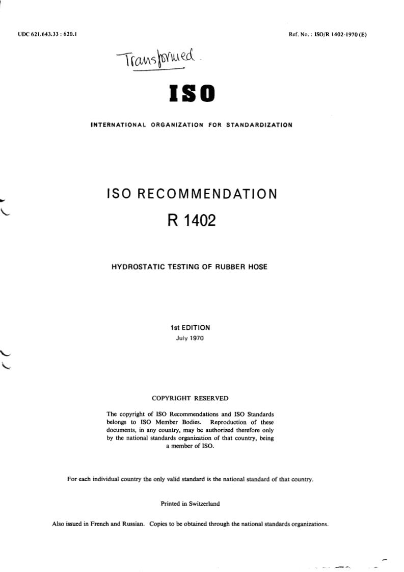 ISO/R 1402:1970 - Title missing - Legacy paper document
Released:1/1/1970