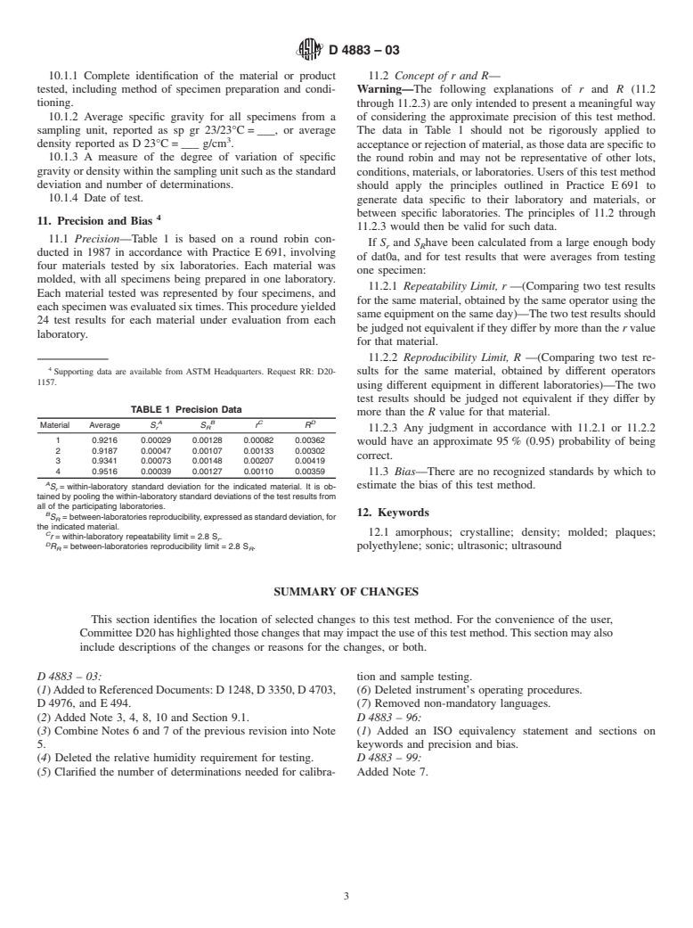 ASTM D4883-03 - Standard Test Method for Density of Polyethylene by the Ultrasound Technique