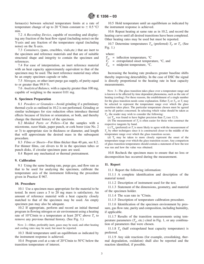 ASTM E1356-03 - Standard Test Method for Assignment of the Glass Transition Temperatures by Differential Scanning Calorimetry