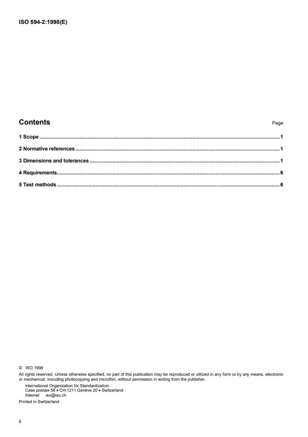 ISO 594-2:1998 ISO 594-2:1998 - Conical fittings with 6 % (Luer) taper for syringes, needles and certain other medical equipment - Page 2 preview