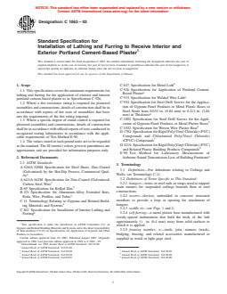 ASTM C1063-03 - Standard Specification for Installation of Lathing and Furring to Receive Interior and Exterior Portland Cement-Based Plaster
