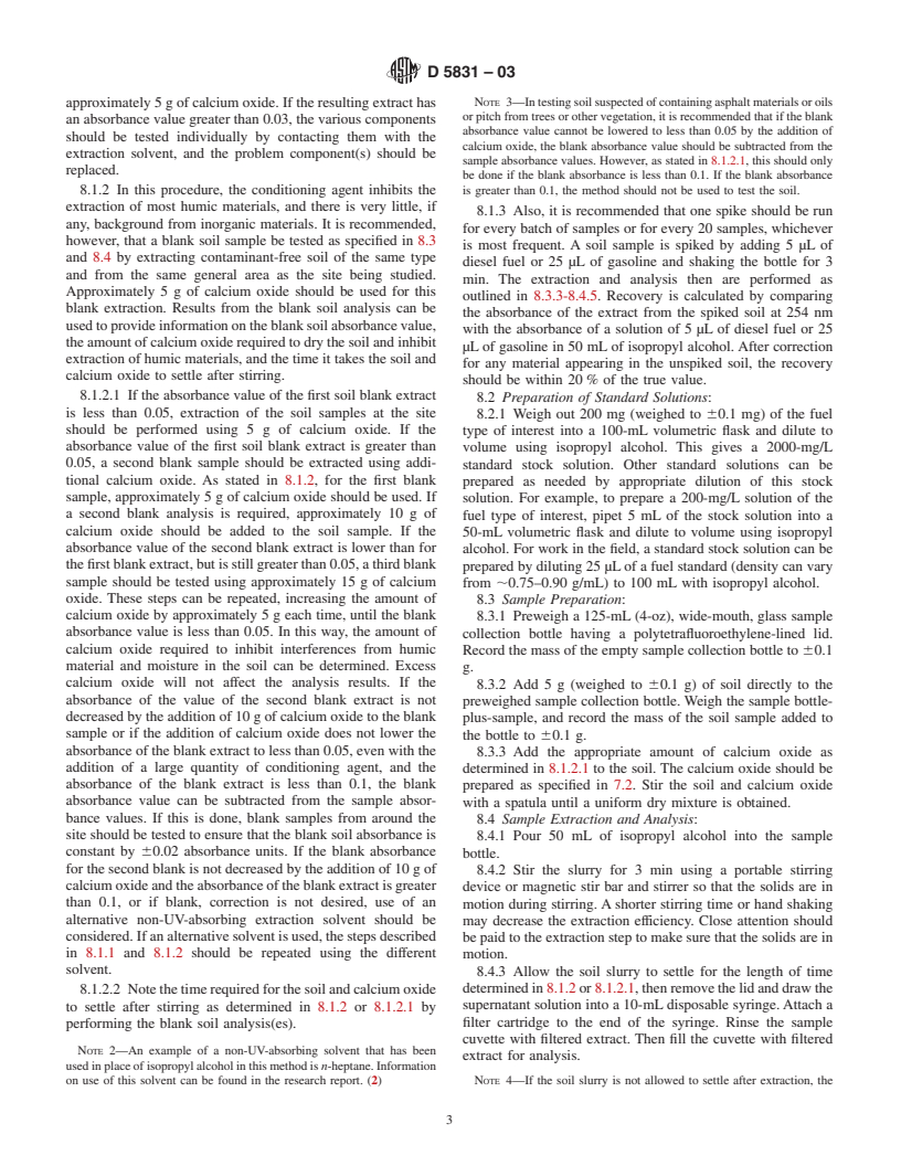 ASTM D5831-03 - Standard Test Method for Screening Fuels in Soils