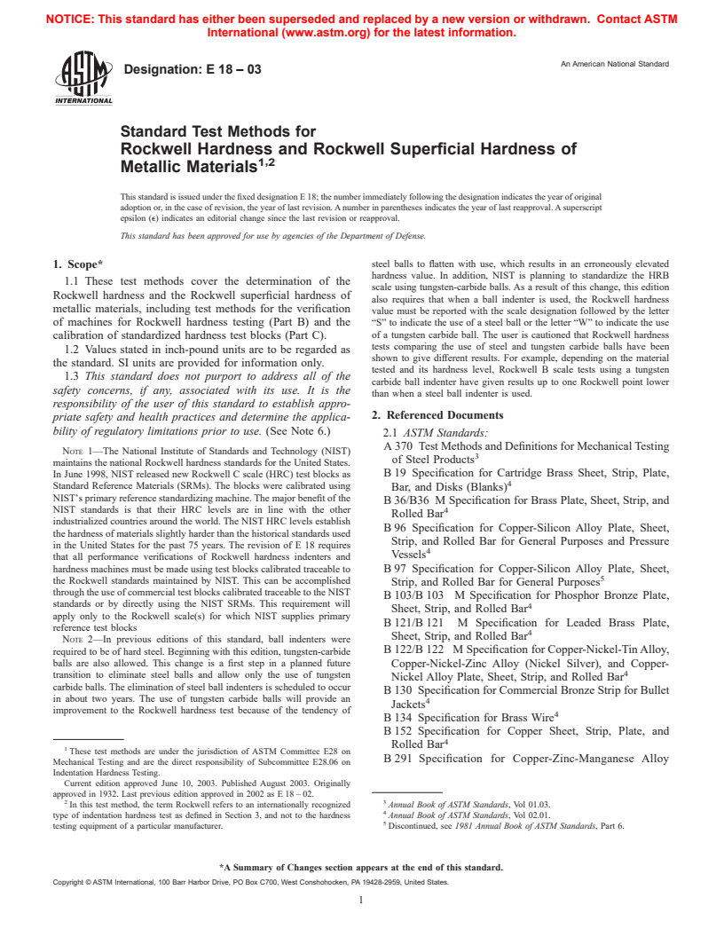 ASTM E18-03 - Standard Test Methods for Rockwell Hardness and Rockwell Superficial Hardness of Metallic Materials