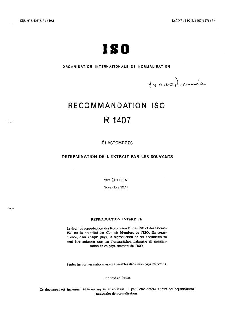 ISO/R 1407:1971 - Title missing - Legacy paper document