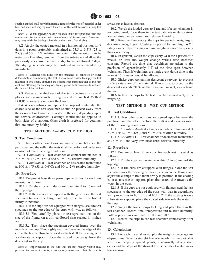 ASTM D1653-03 - Standard Test Methods for Water Vapor Transmission of Organic Coating Films