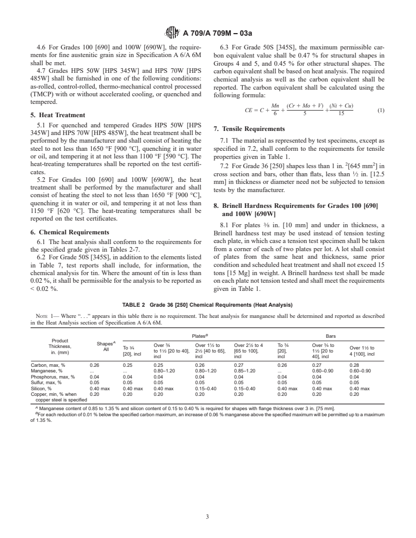 ASTM A709/A709M-03a - Standard Specification for Carbon and High-Strength Low-Alloy Structural Steel Shapes, Plates, and Bars and Quenched-and-Tempered Alloy Structural Steel Plates for Bridges