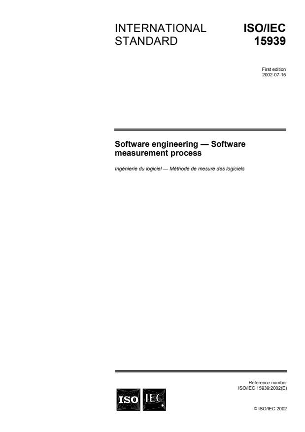 ISO/IEC 15939:2002 - Software engineering -- Software measurement process