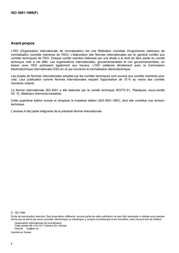 ISO 3001:1999 ISO 3001:1999 - Plastiques -- Compositions époxydiques -- Détermination de l'équivalent époxy - Page 2 preview