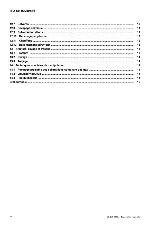 ISO 18116:2005 ISO 18116:2005 - Analyse chimique des surfaces -- Lignes directrices pour la préparation et le montage des échantillons destinés a l'analyse - Page 4 preview