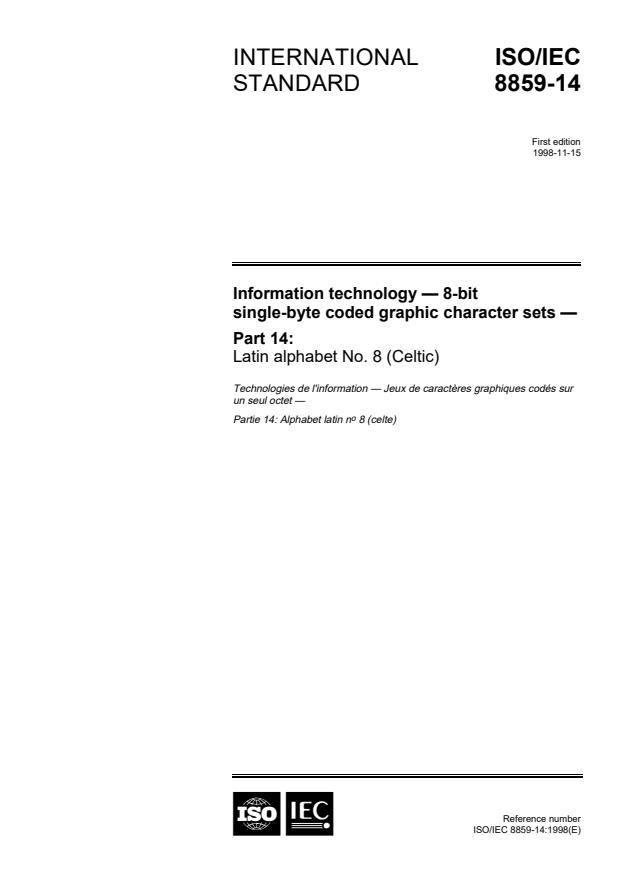 ISO/IEC 8859-14:1998 - Information technology -- 8-bit single-byte coded graphic character sets