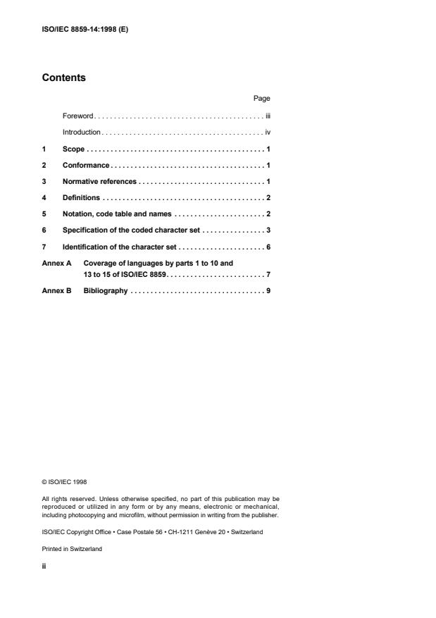 ISO/IEC 8859-14:1998 ISO/IEC 8859-14:1998 - Information technology -- 8-bit single-byte coded graphic character sets - Page 2 preview