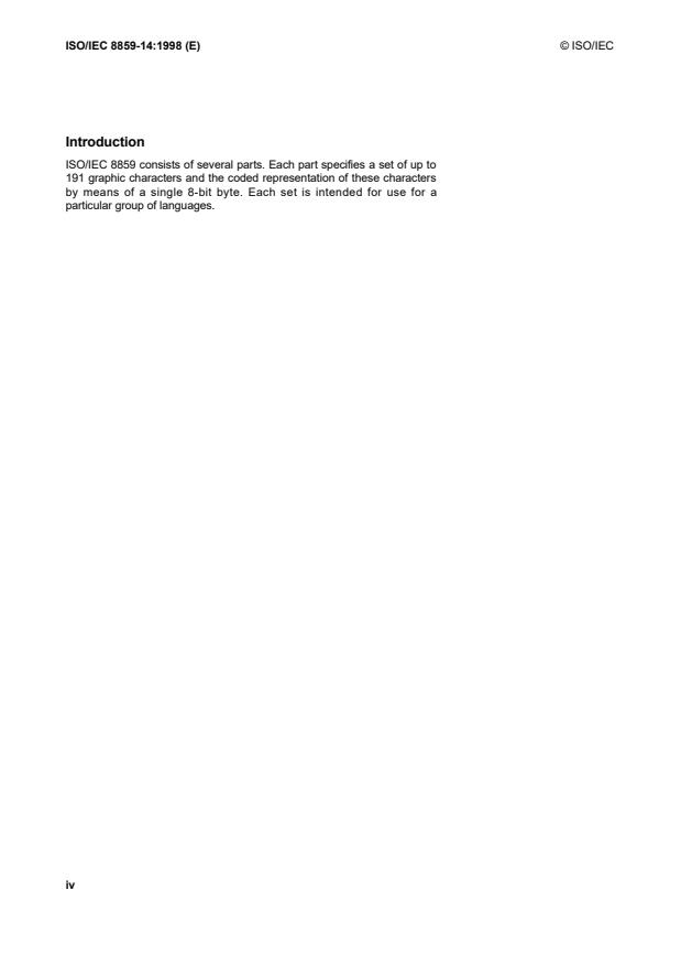 ISO/IEC 8859-14:1998 ISO/IEC 8859-14:1998 - Information technology -- 8-bit single-byte coded graphic character sets - Page 4 preview
