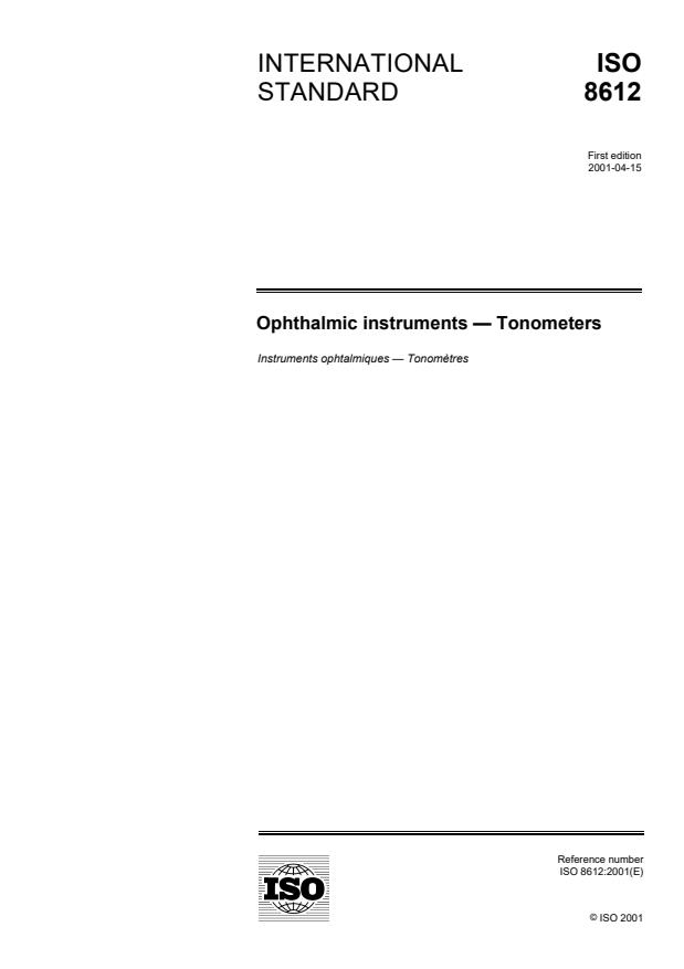 ISO 8612:2001 - Ophthalmic instruments -- Tonometers