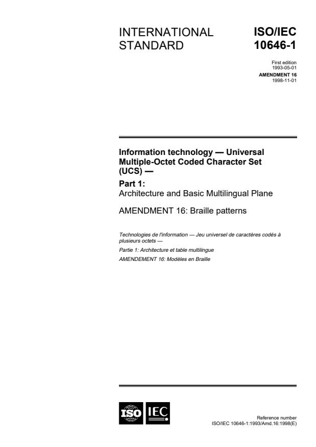 ISO/IEC 10646-1:1993/Amd 16:1998 - Braille patterns