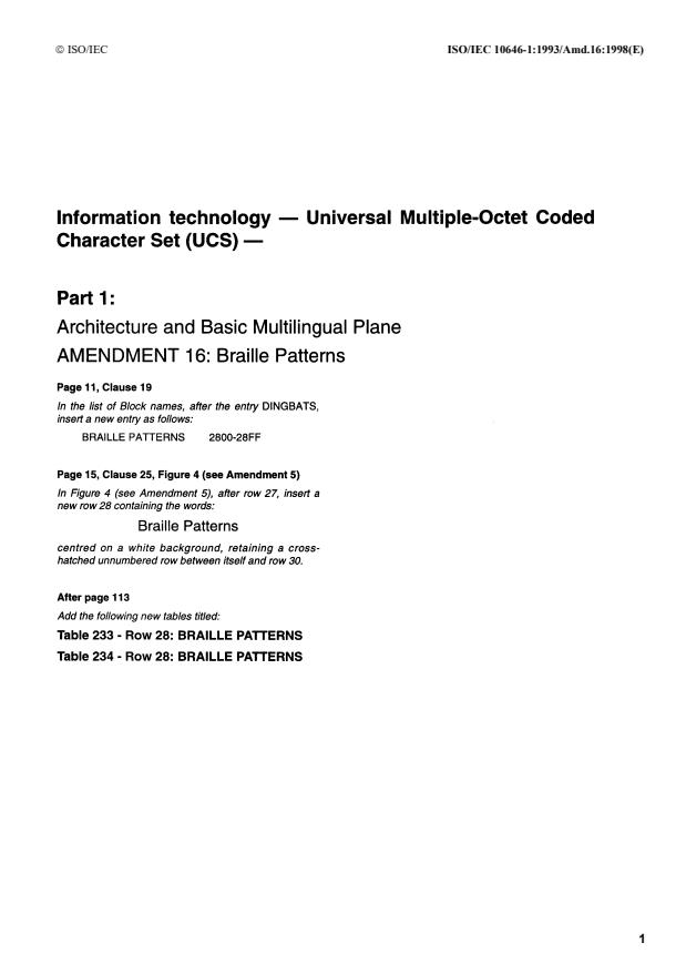ISO/IEC 10646-1:1993/Amd 16:1998 - Braille patterns