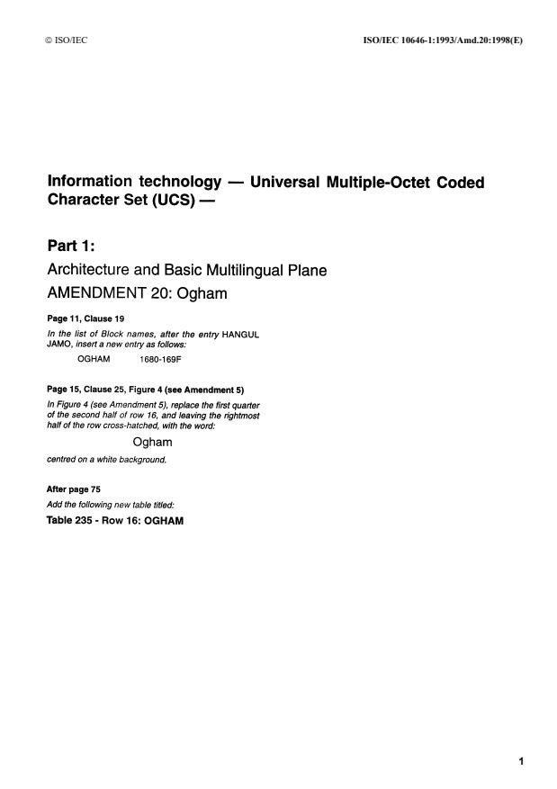 ISO/IEC 10646-1:1993/Amd 20:1998 - Ogham