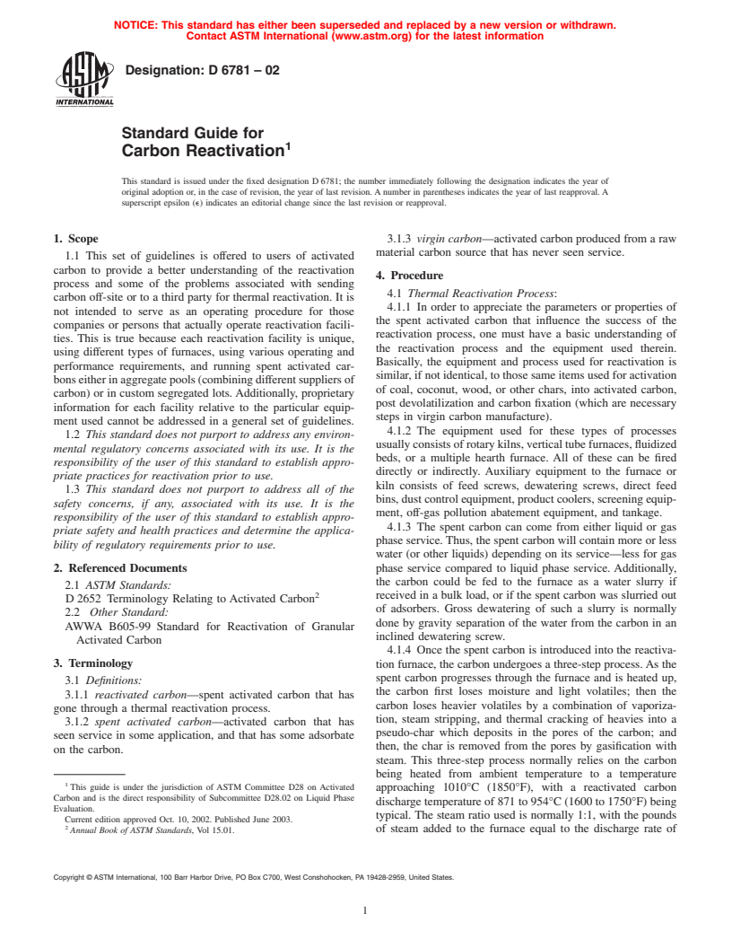 ASTM D6781-02 - Standard Guide for Carbon Reactivation