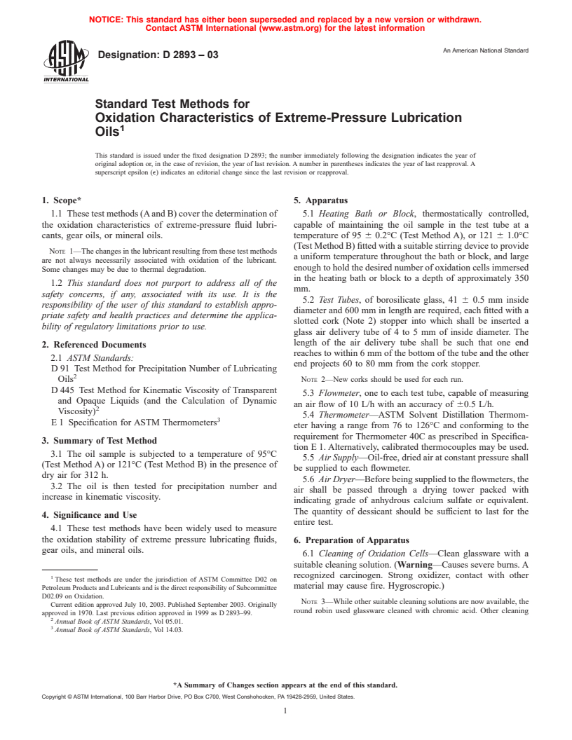 ASTM D2893-03 - Standard Test Method for Oxidation Characteristics of Extreme-Pressure Lubrication Oils