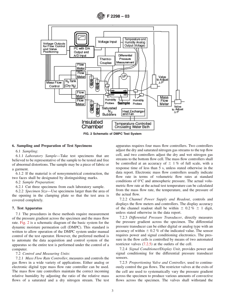 ASTM F2298-03 - Standard Test Methods for Water Vapor Diffusion Resistance and Air Flow Resistance of Clothing Materials Using the Dynamic Moisture Permeation Cell