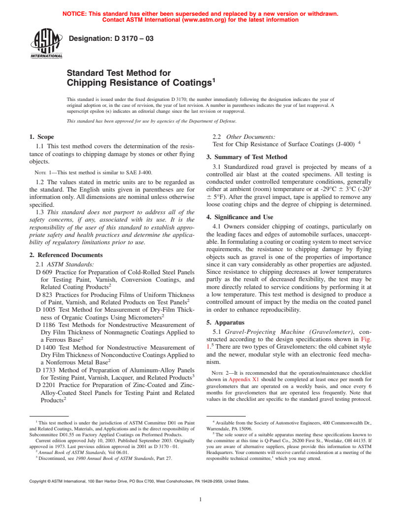 ASTM D3170-03 - Standard Test Method for Chipping Resistance of Coatings