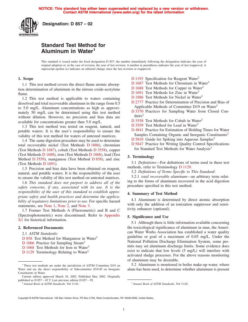 ASTM D857-02 - Standard Test Method for Aluminum in Water