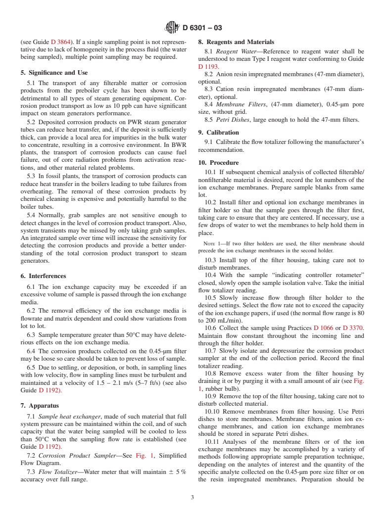 ASTM D6301-03 - Standard Practice for the Collection of Samples of Filterable and Nonfilterable Matter in Water