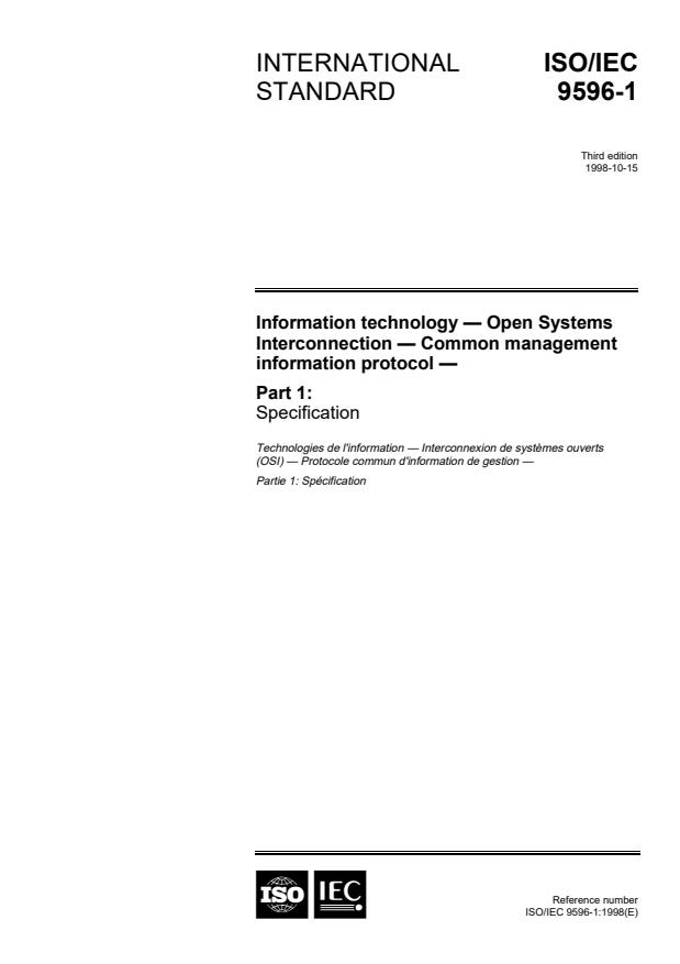 ISO/IEC 9596-1:1998 - Information technology -- Open Systems Interconnection -- Common management information protocol